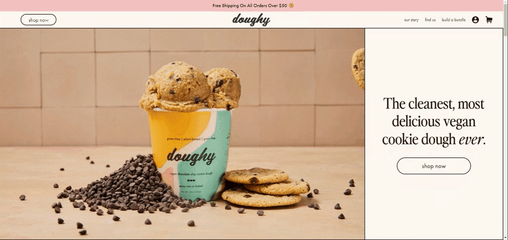 Best Shopify Website Examples: Doughy -- Homepage Screenshot