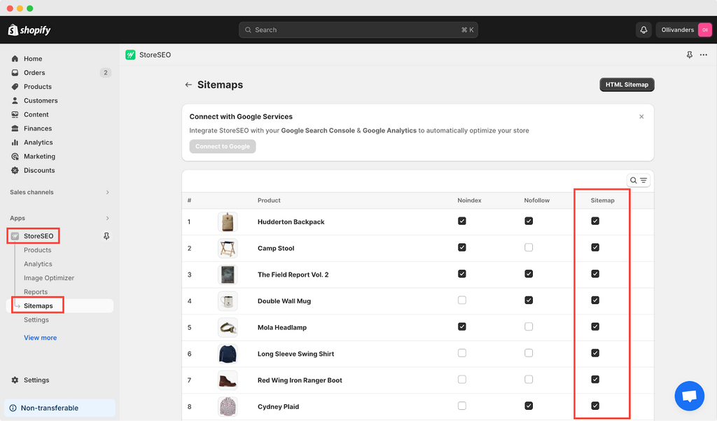 update shopify site map