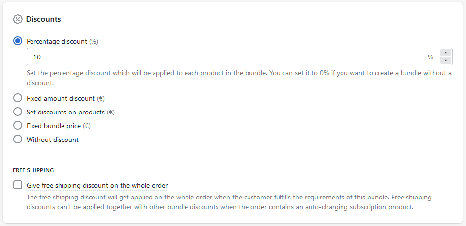 Setting up discounts with bundles