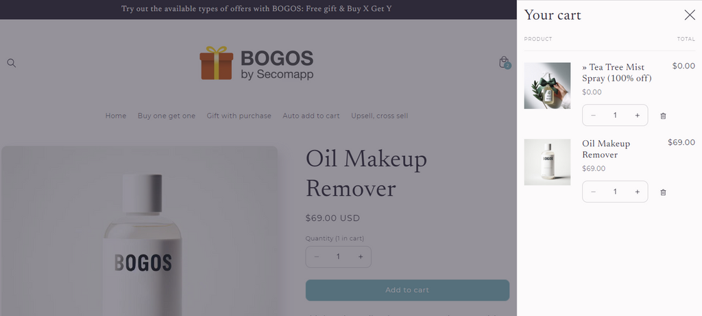 Screenshot of BOGOS.io discount app feature