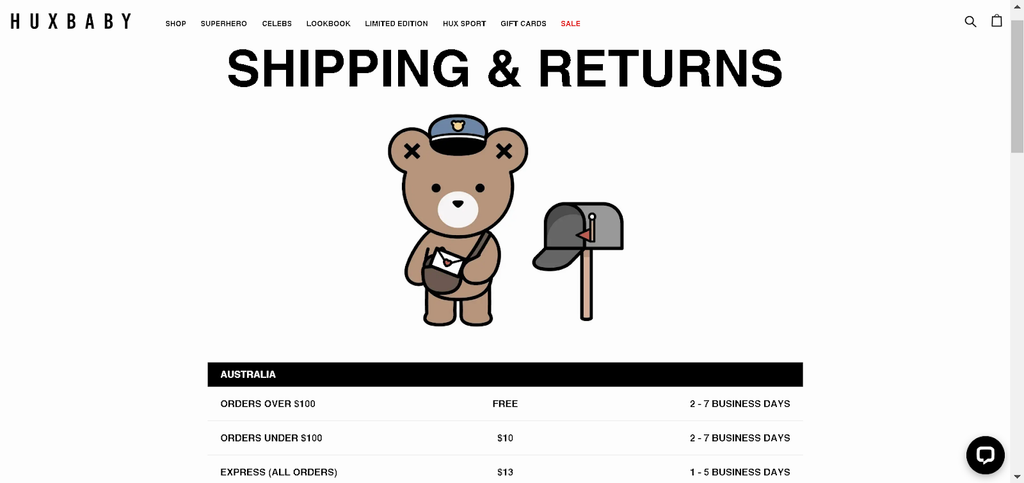 Huxbaby shipping and return