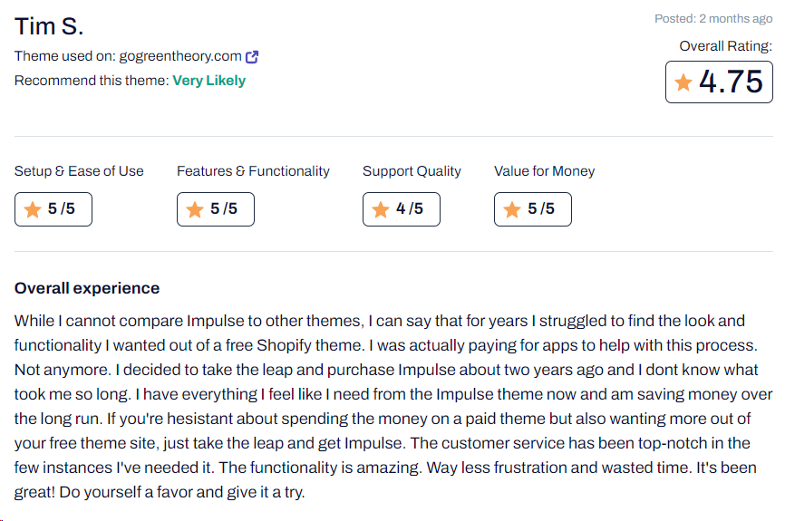 customer review Shopify theme Impulse