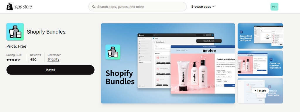 Screenshot of bundles app of Shopify