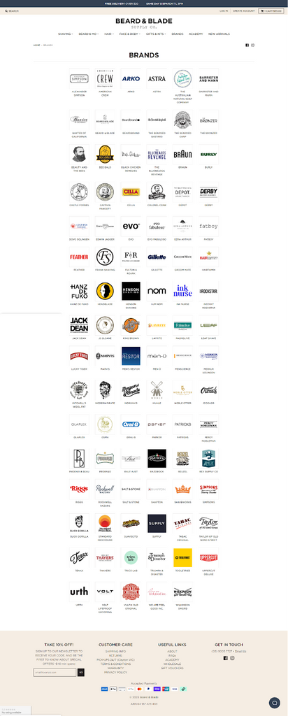 All brands offered by Beard and Blade