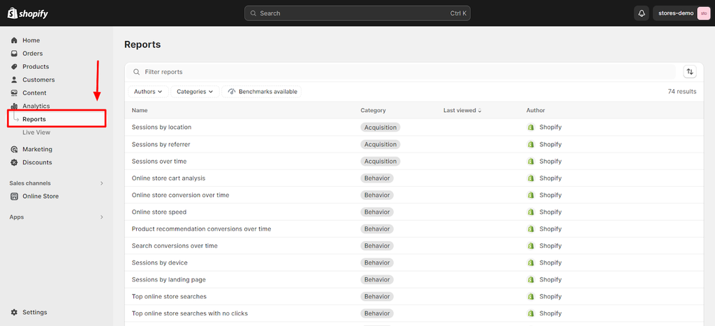 Find the Reports under the Analytics tab