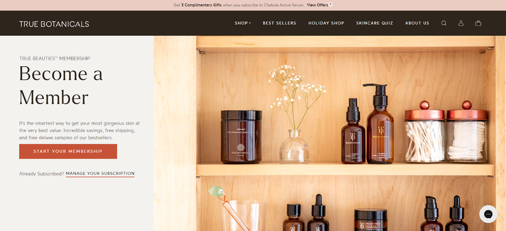 Example of an email capture landing page by True Botanicals