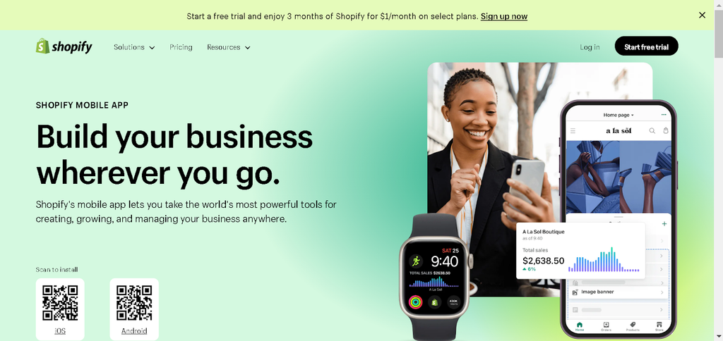 Shopify mobile app landing page