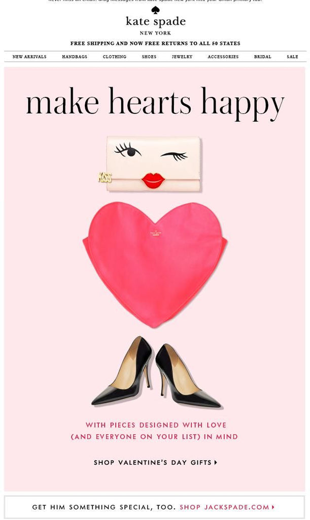 kate spade valentine's day email campaign banner