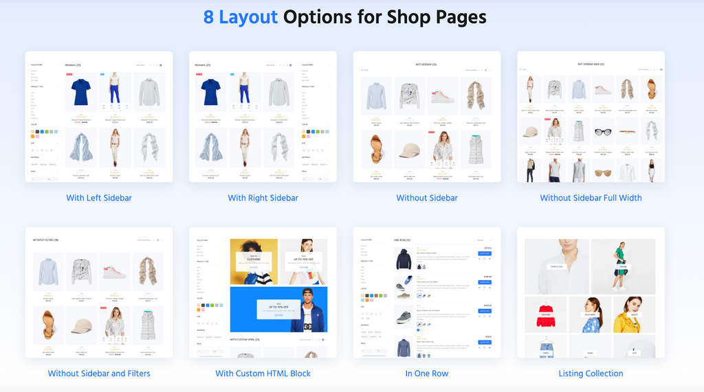 wokiee shopify theme layout for shop pages