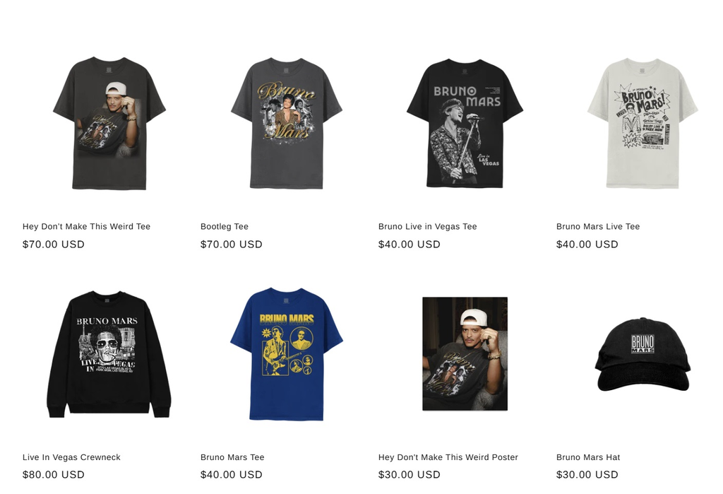 Bruno Mars Shopify Store Catalog