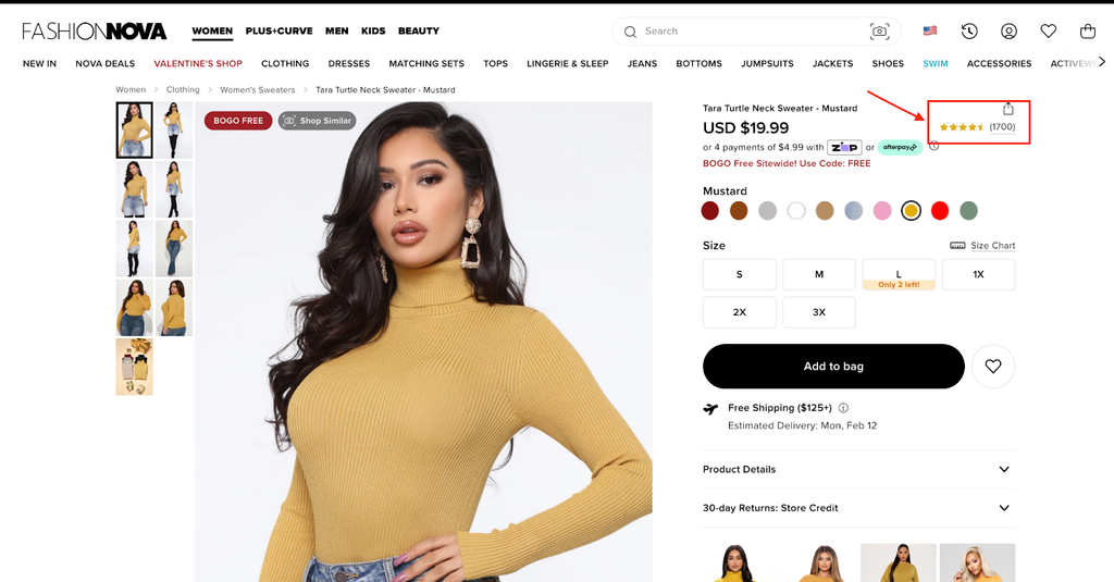 Product reviews in Fashionnova