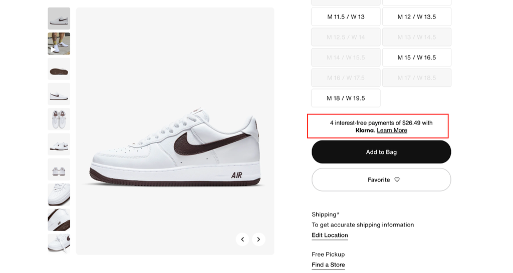 Nike Product page
