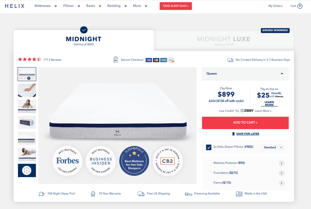 Helix Mattress Product Design Example