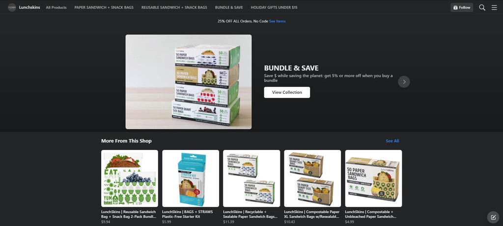 Lunchskins Shopify Facebook store examples