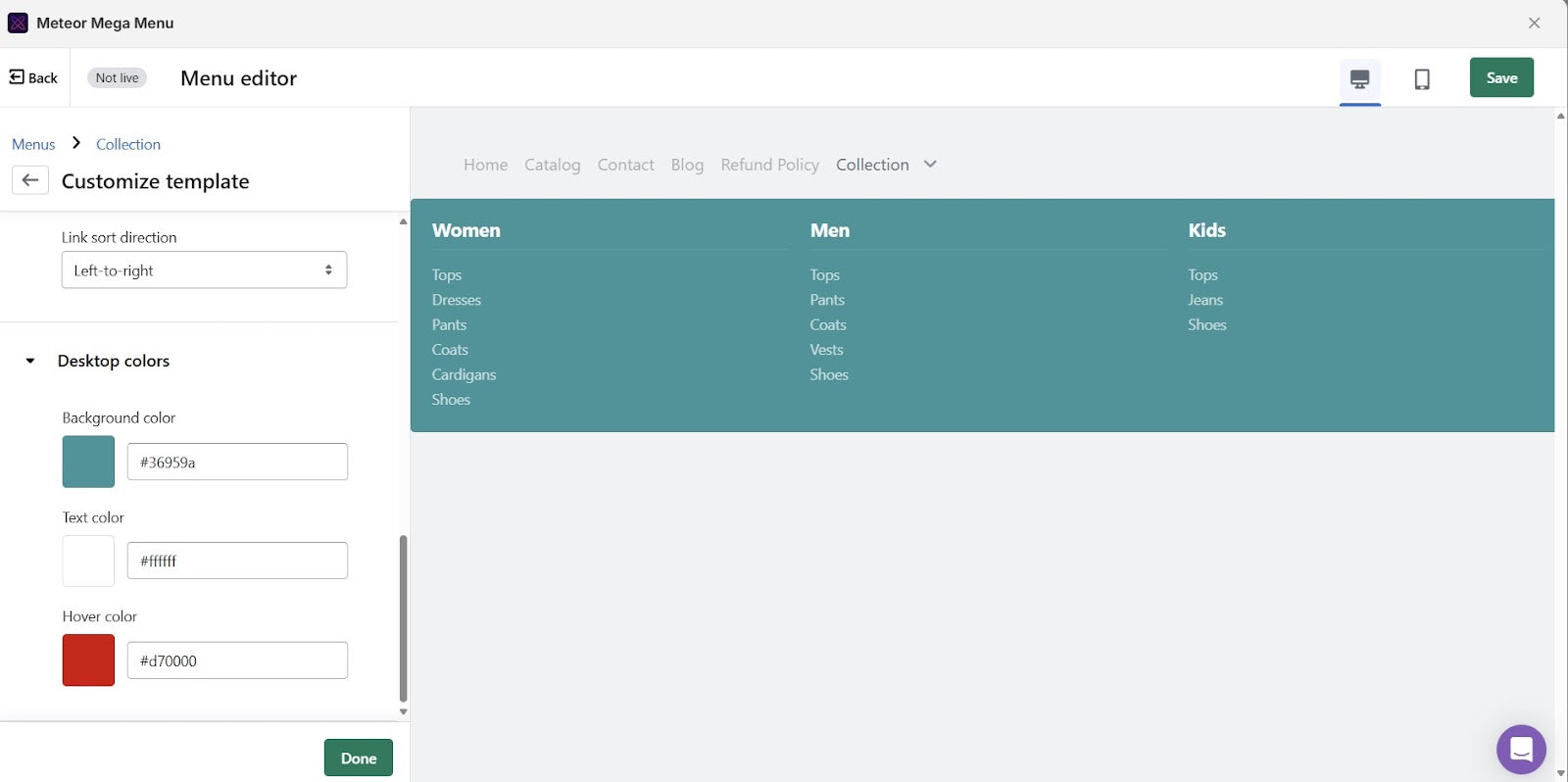 Meteor mega menu menu builder interface