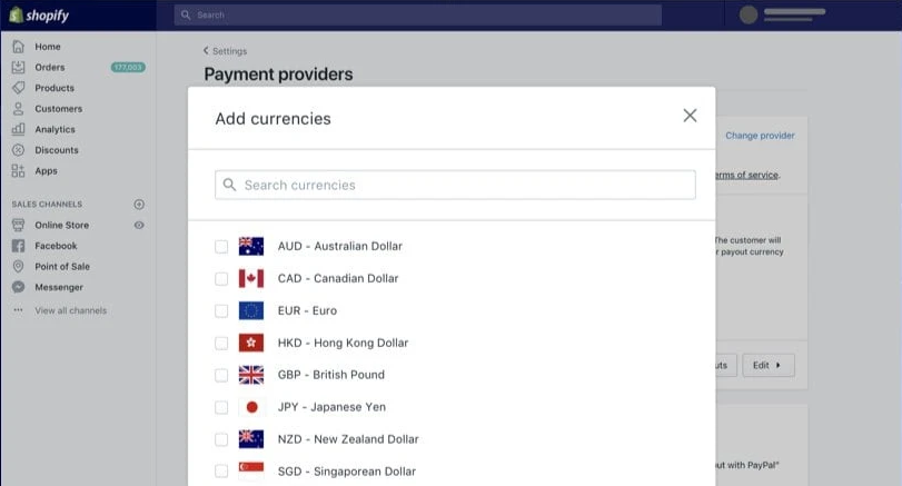 Shopify Add Currency Interface