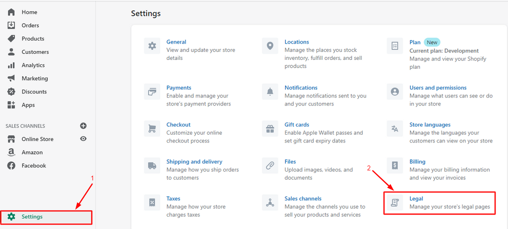 Open Legal in Shopify Setting