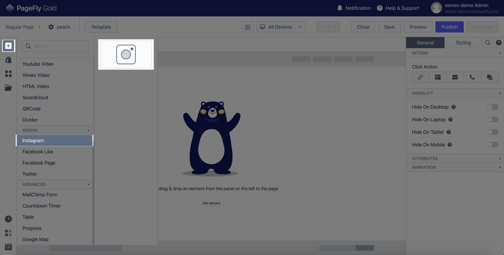 Instagram Element in PageFly Page Builder