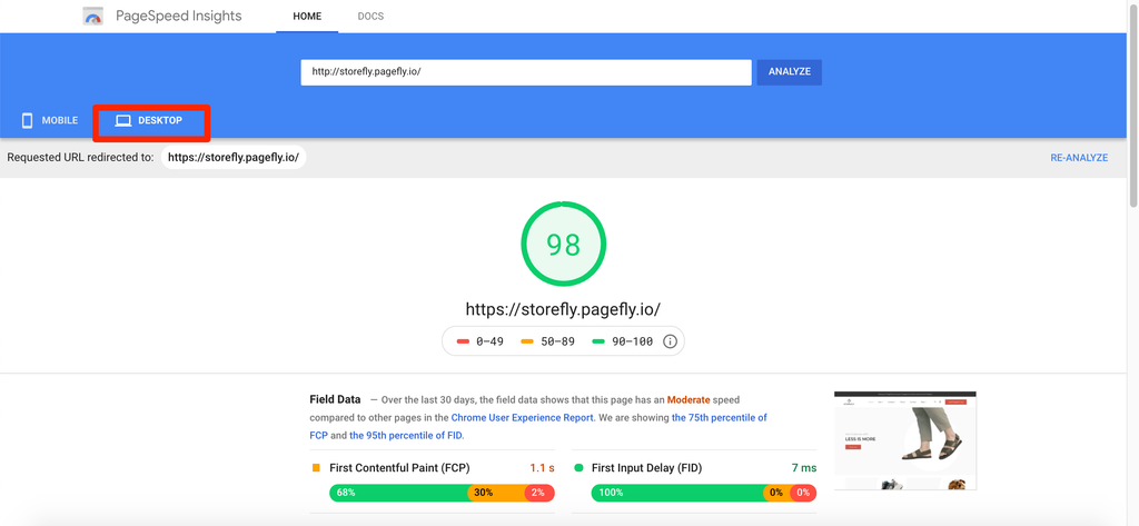 PageSpeed insights