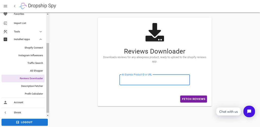 Reviews Downloader on dropship spy