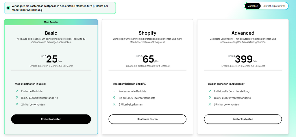 Shopify Germany (Europe) Pricing