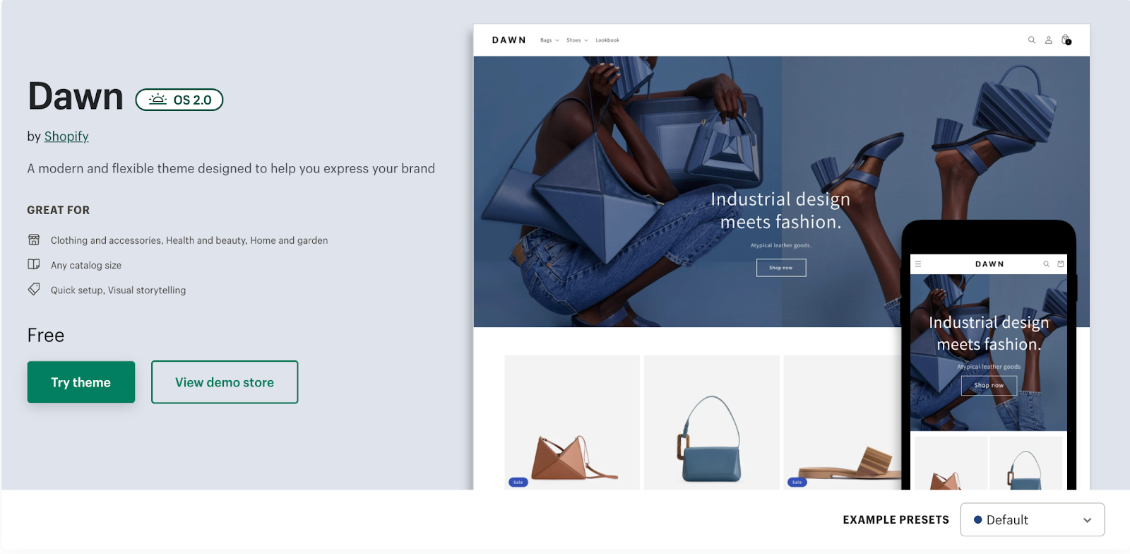 Shopify’s new reference theme, Dawn.