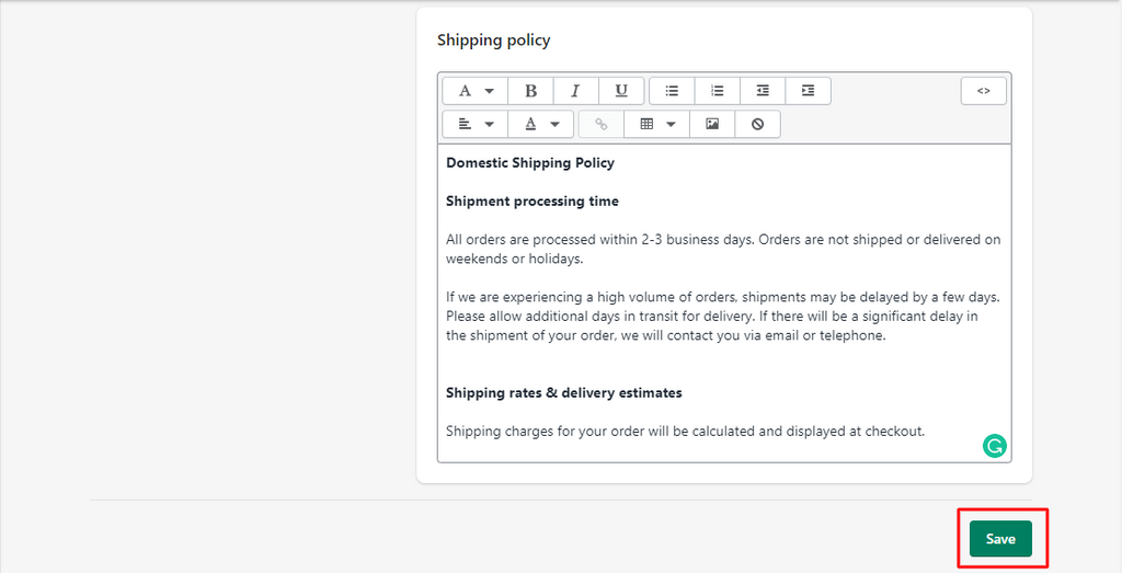 Review and Save Your Policies in Shopify