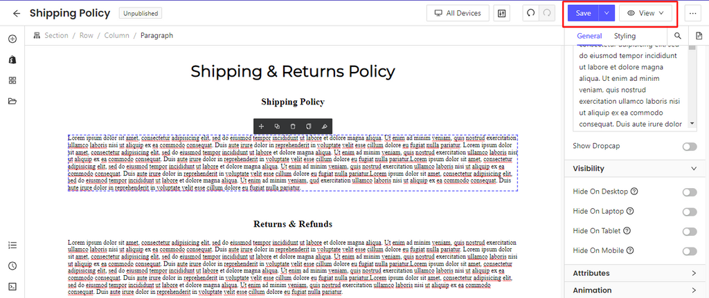 Shipping Policy Page With PageFly