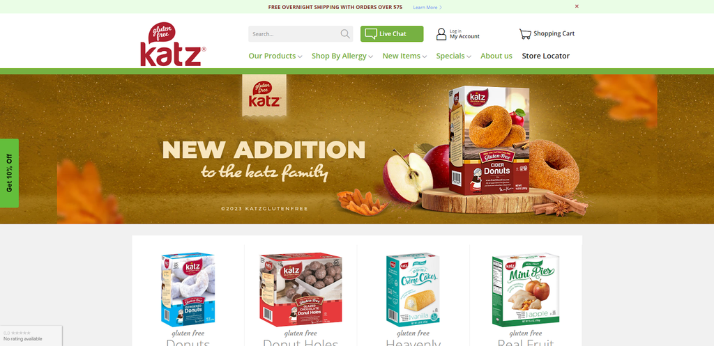 Homepage screenshot of Katz online store