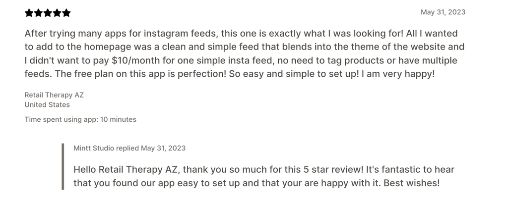 retail therapy az leaves feedback on app store