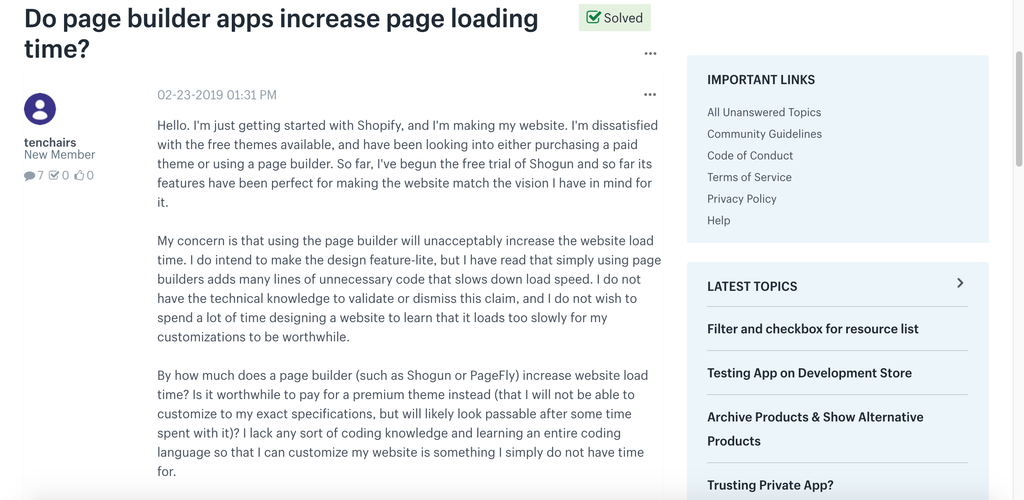 Shopify community load speed