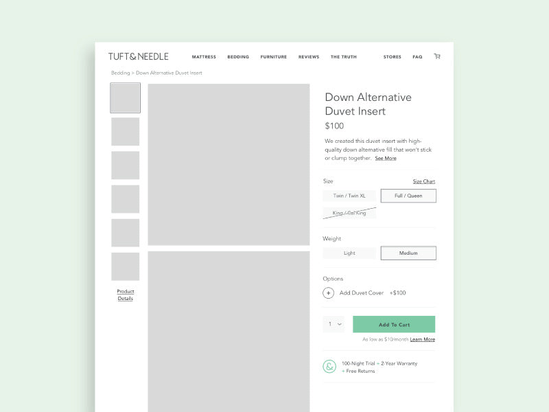 Product Page Design Wireframe