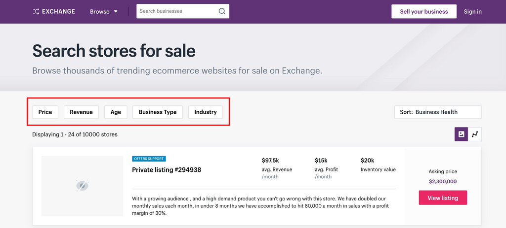 Find the Right Shopify Store at At Exchange Marketplace