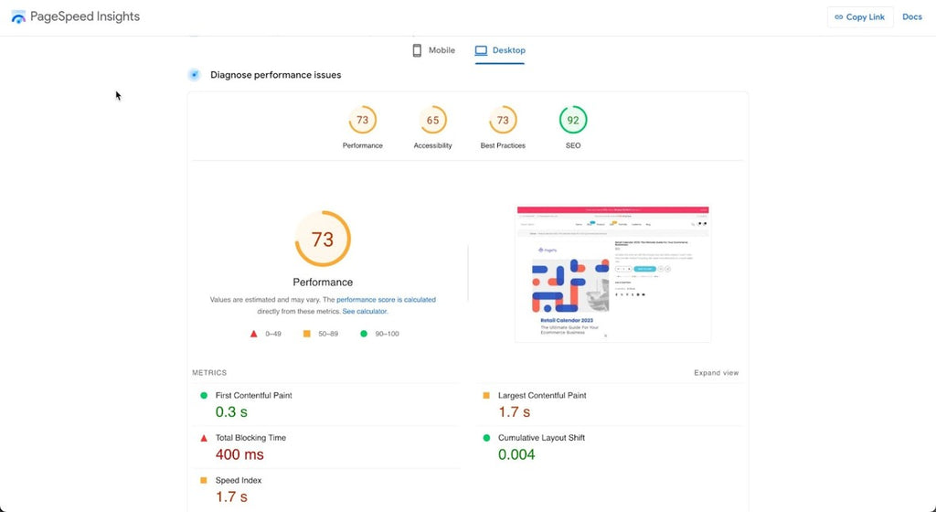 Pagespeed Insight for Kalles theme Productpage