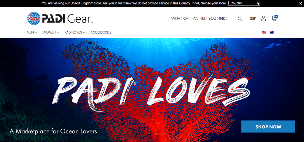 PADI Gear Website