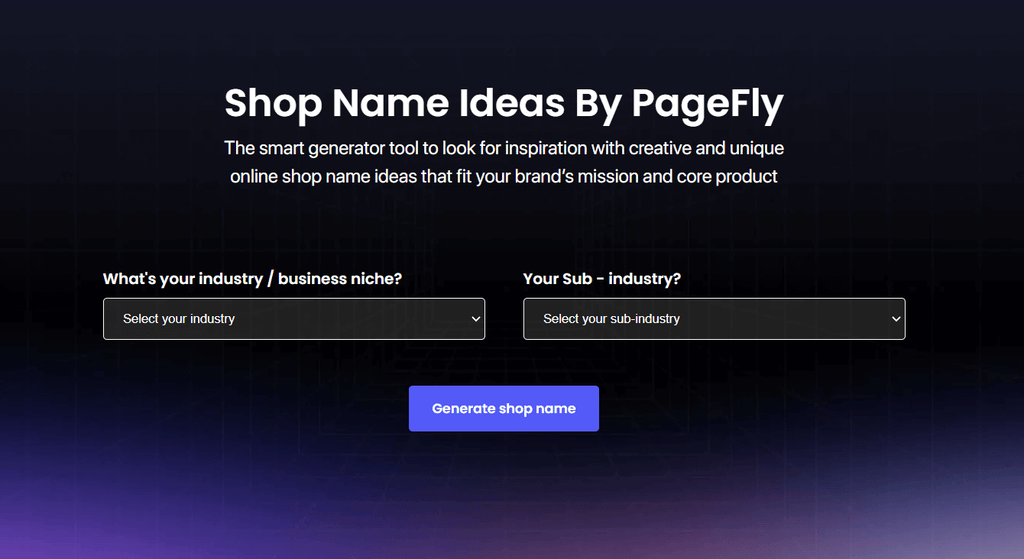 shopify name generator pagefly