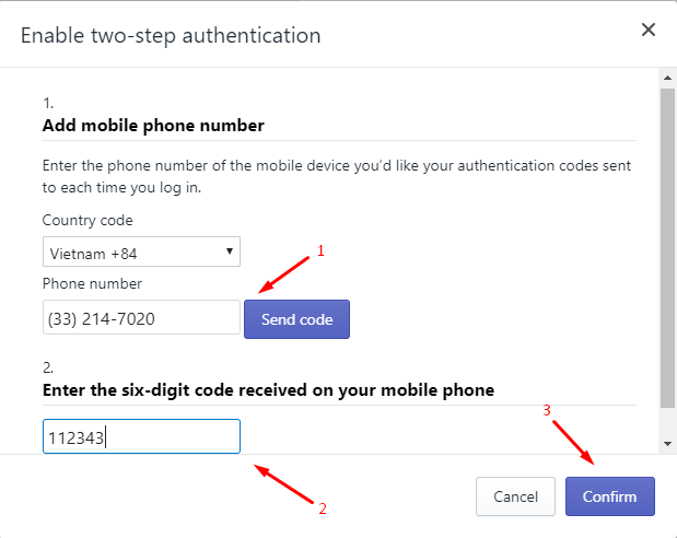 Enable two-step authentication