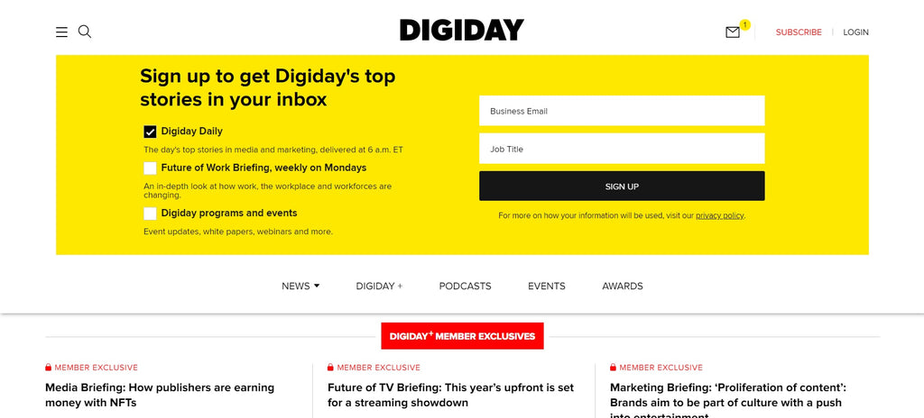 Digiday splash page