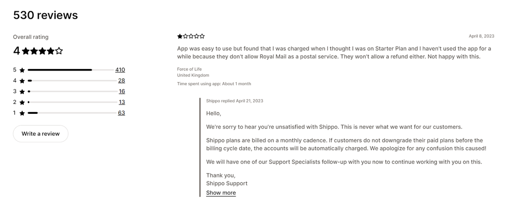 Customers reviews and ratings