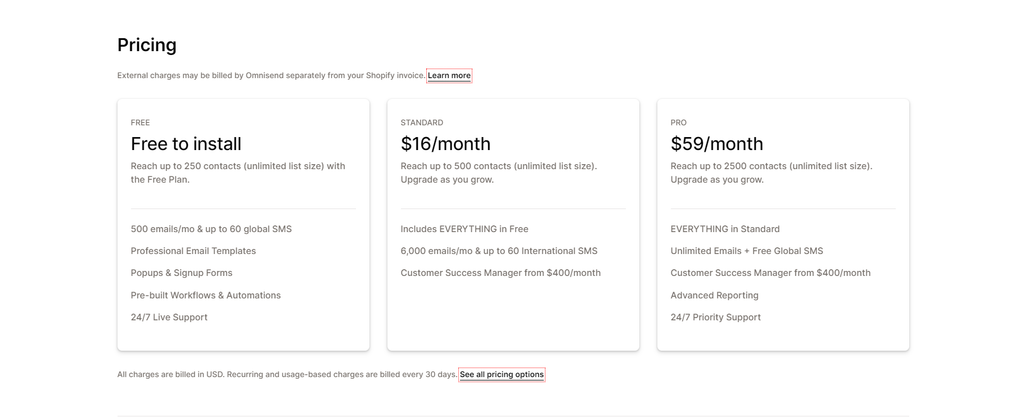 Omnisend’s pricing plans