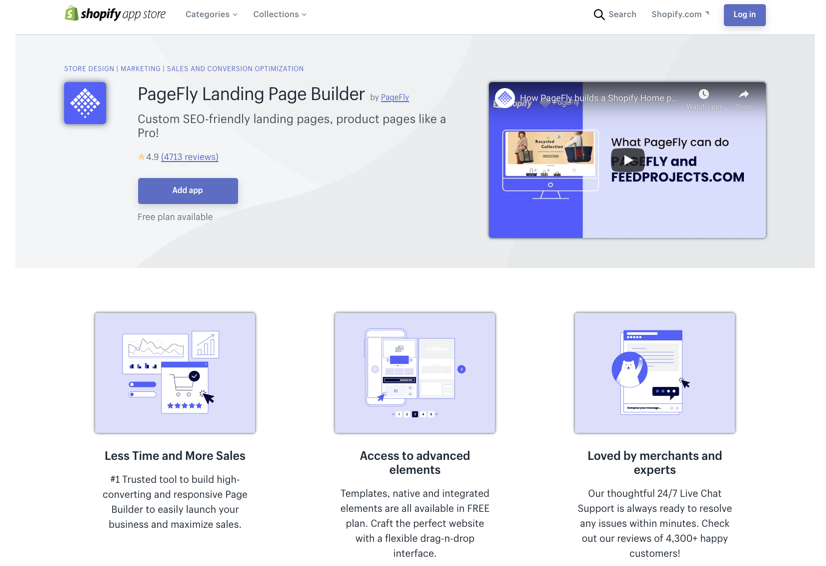 PageFly app listing