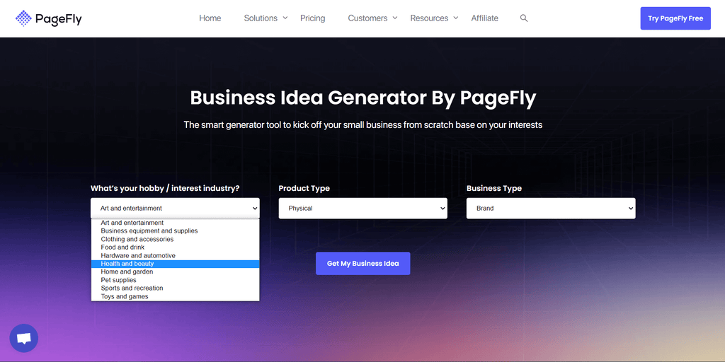 Business Idea Generator by PageFly