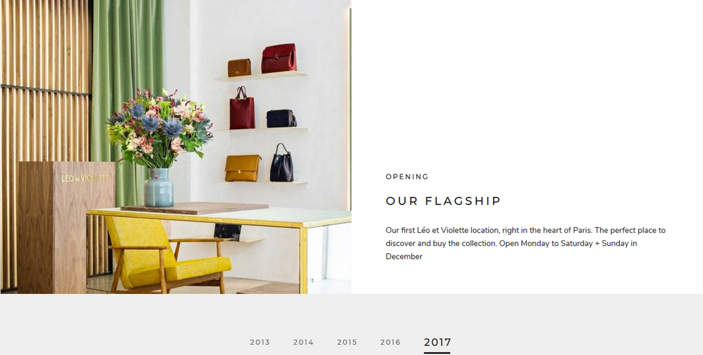 Timeline section of Shopify Prestige Theme, which shows your store's stories.