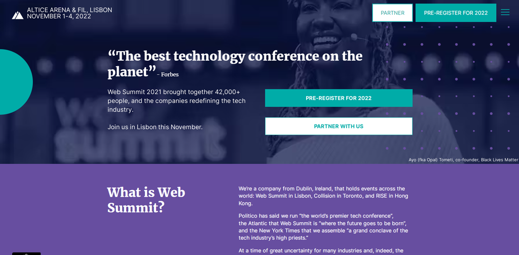 Web Summit landing page