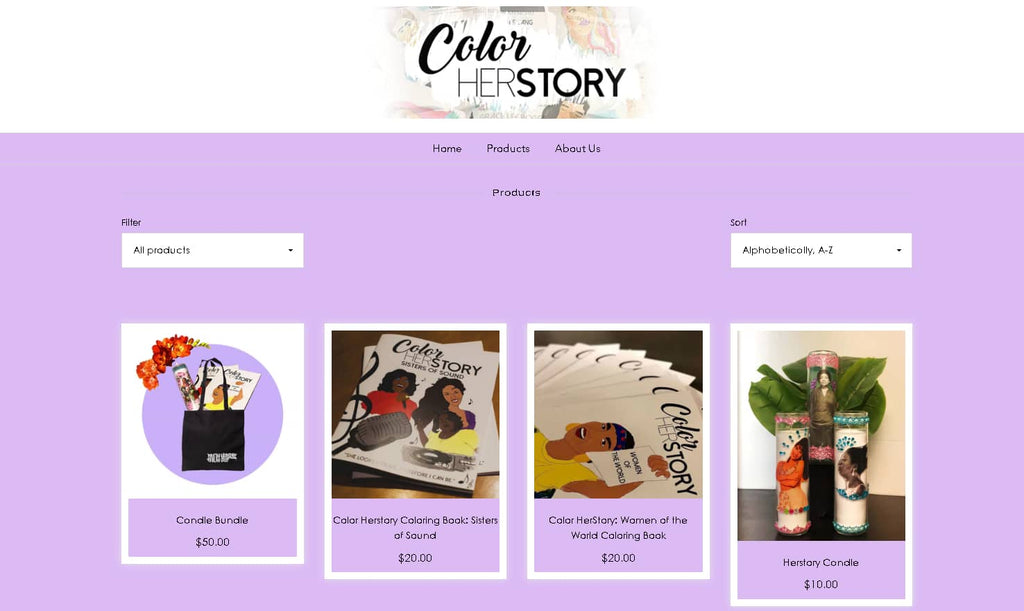 Color her story store product search page example