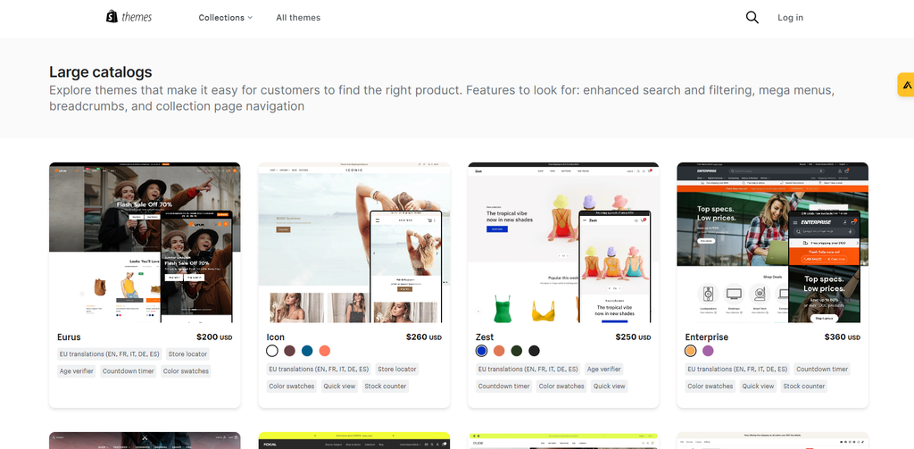 Shopify themes for stores with large catalogs