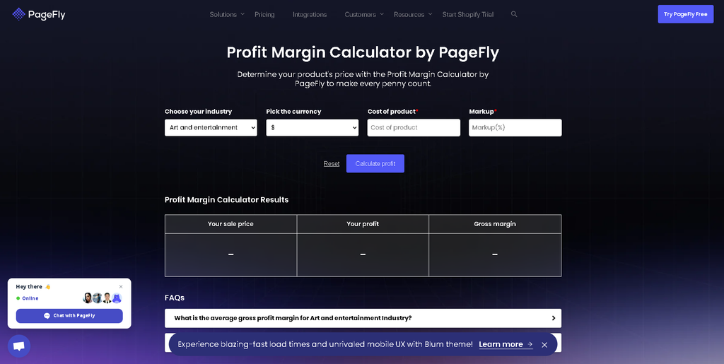 Profit margin tool