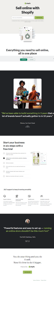 Shopify landing page on Mobile