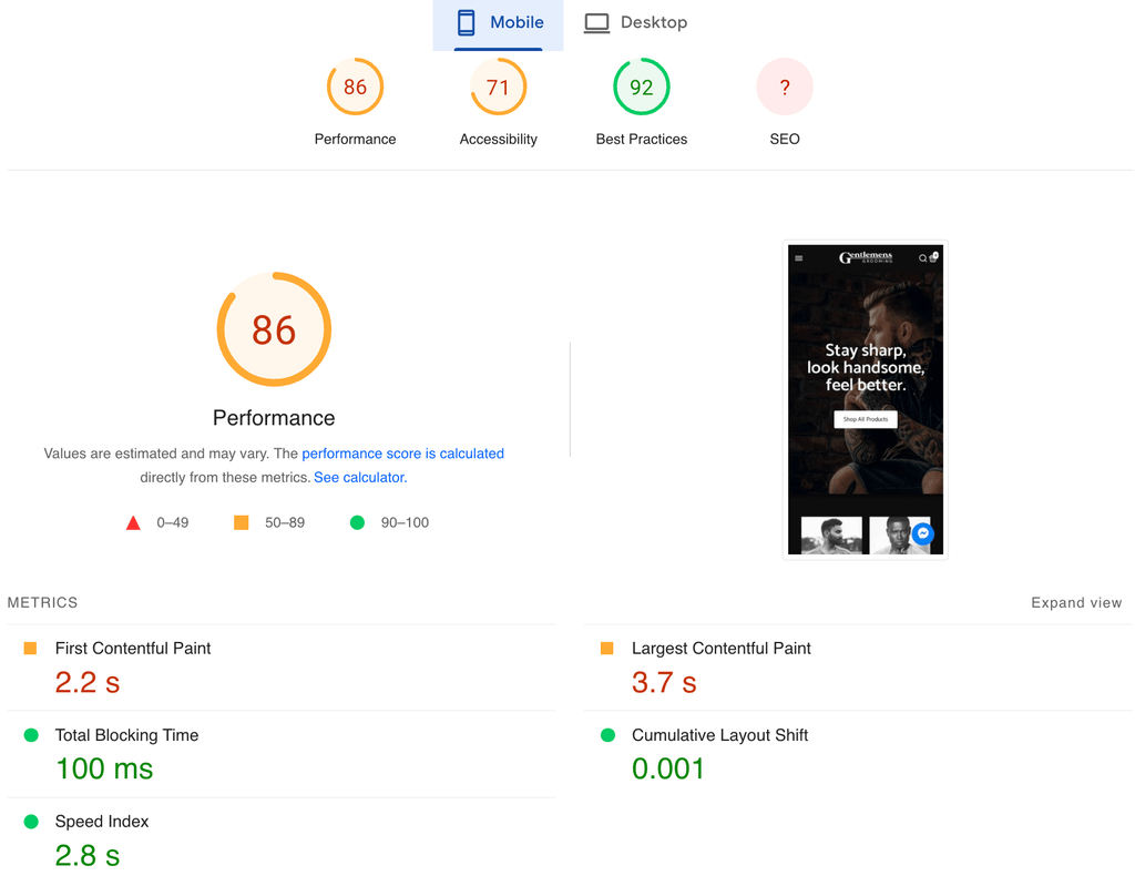 Page speed insights: Mobile