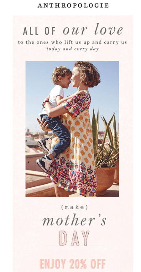 Anthropologie's mother's day email campaign